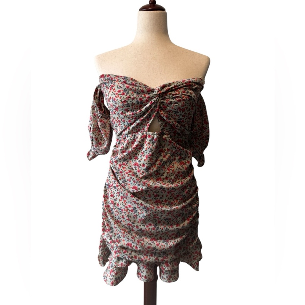 Blush Red Ruched Off-Shoulder Mini Dress M-L